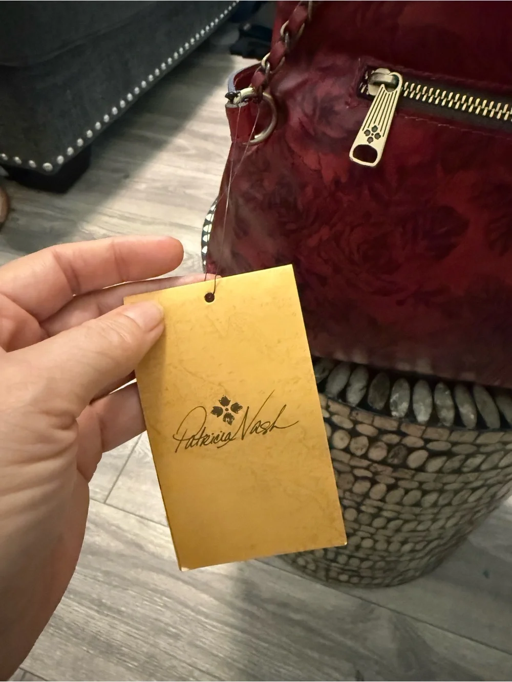 Patricia Nash Red rose Embossed Satchel with Gold Hardware